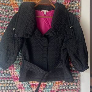 Adorable cropped quilted jacket with belt. This jacket is so cute!